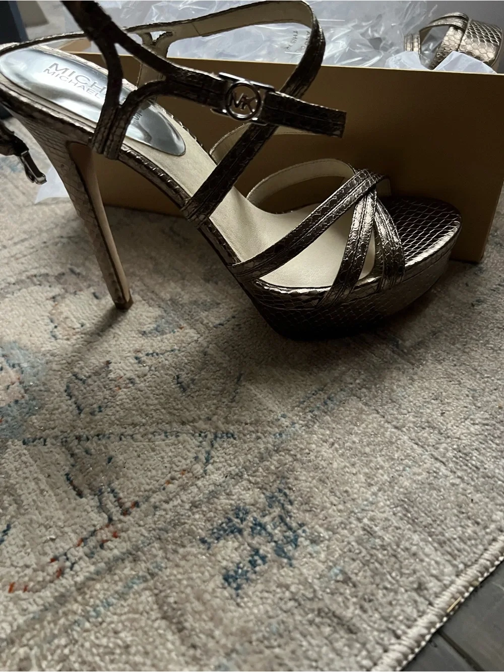 Michael Kors Bronze Metallic Strappy Platform Heels